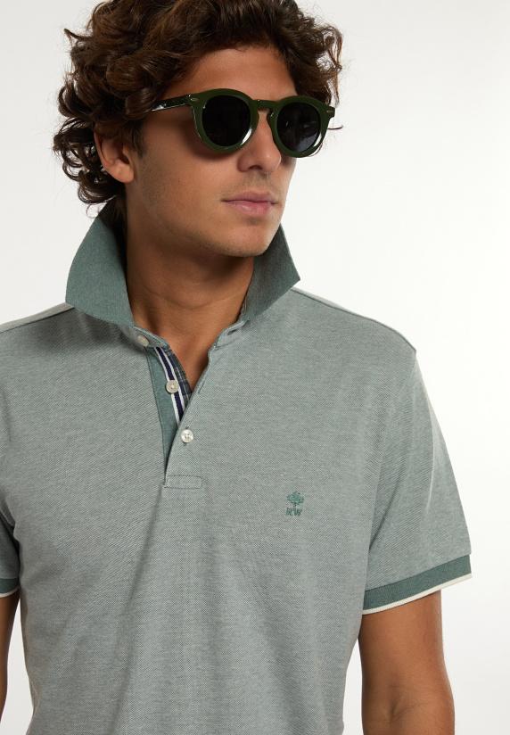 River Woods Custom Fit Zijdeachtige Fancy Piqué Polo Opal Green Mix