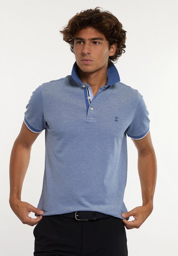 river woods Custom fit zijdeachtige fancy piqué polo persian blue mix