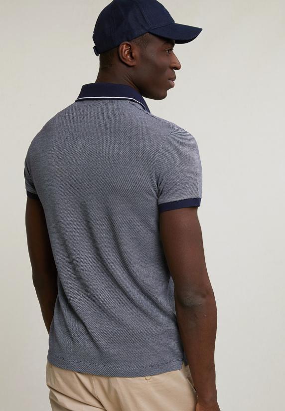 River Woods Custom Fit Zijdeachtige Jacquard Polo Navy