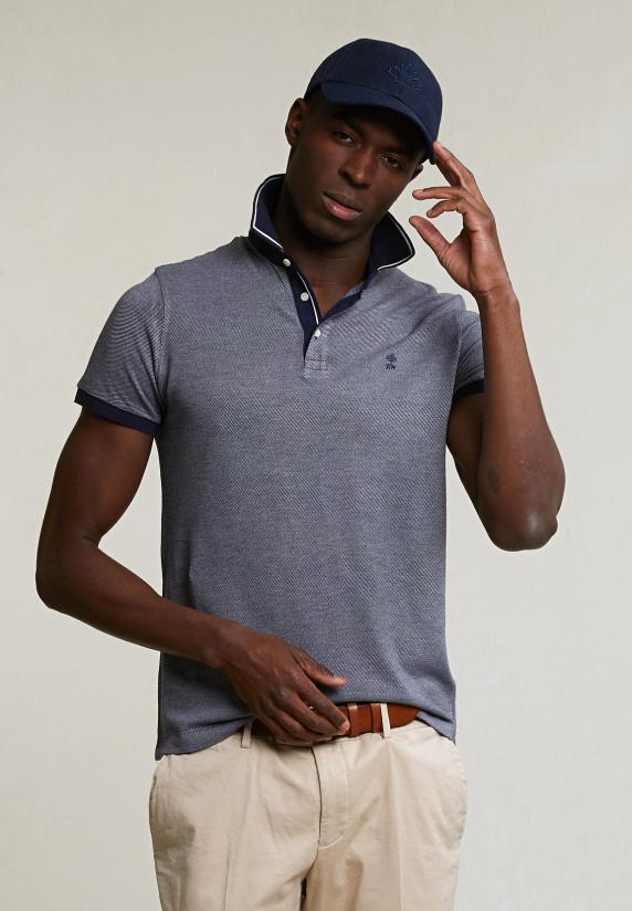 river woods Custom fit zijdeachtige jacquard polo navy