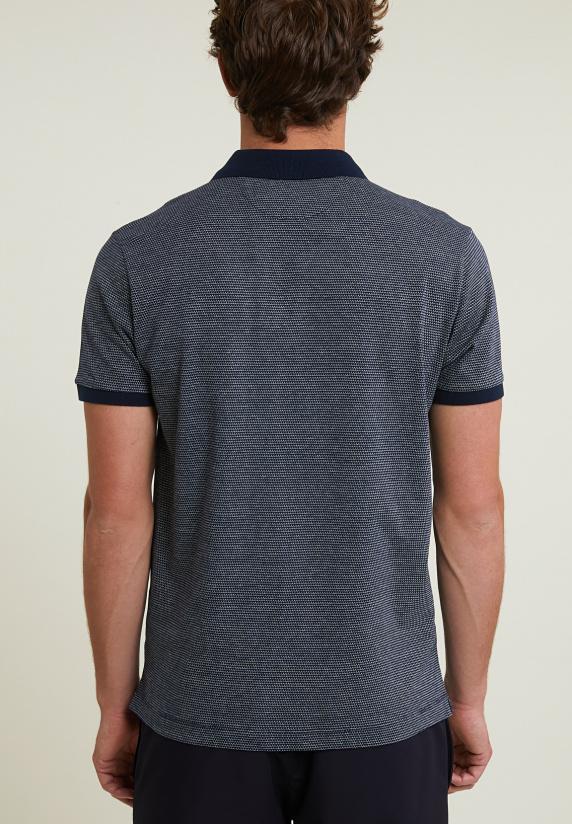 River Woods Custom Fit Zijdeachtige Katoenen Jacquard Polo Navy