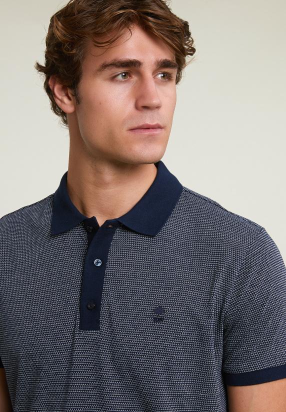 River Woods Custom Fit Zijdeachtige Katoenen Jacquard Polo Navy