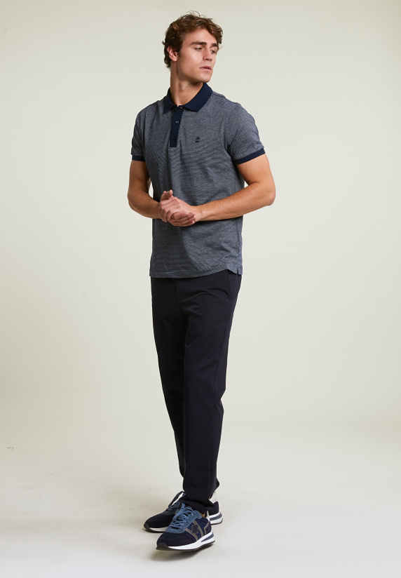 River Woods Custom Fit Zijdeachtige Katoenen Jacquard Polo Navy