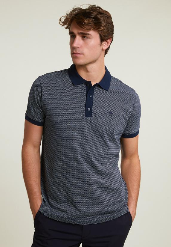 river woods Custom fit zijdeachtige katoenen jacquard polo navy
