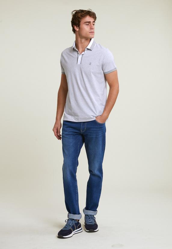 River Woods Custom Fit Zijdeachtige Katoenen Polo Grey Mix