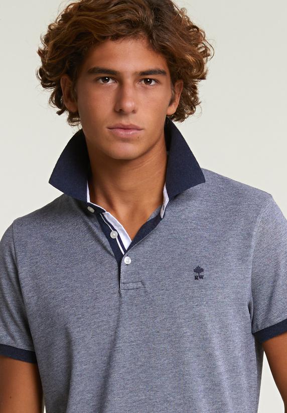 River Woods Custom Fit Zijdeachtige Katoenen Stretch Polo Night Blue Mix