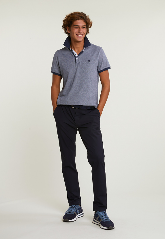 River Woods Custom Fit Zijdeachtige Katoenen Stretch Polo Night Blue Mix