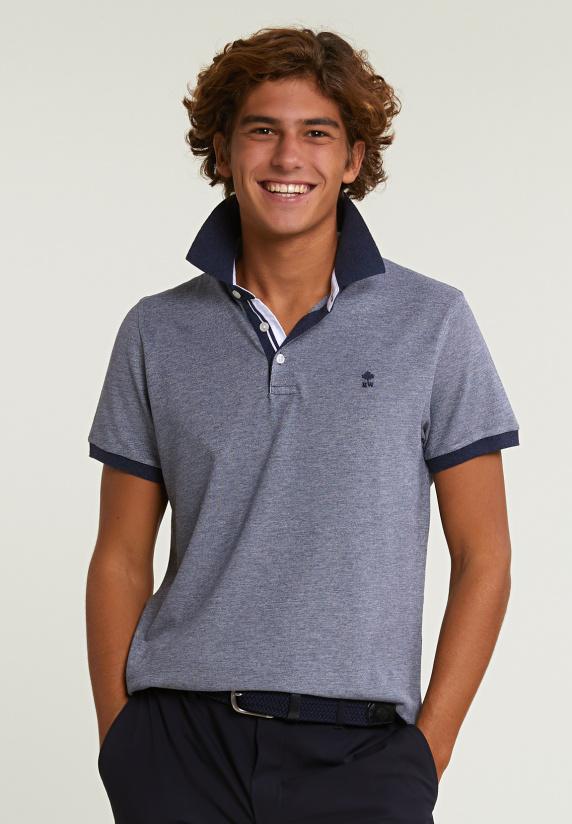 river woods Custom fit zijdeachtige katoenen stretch polo night blue mix