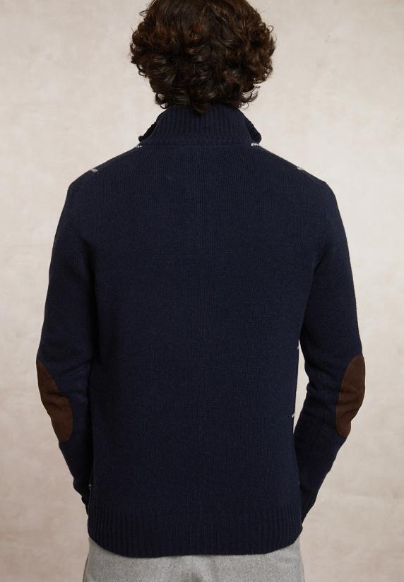 River Woods Custom Fit Zuivere Scheerwol Geruite Trui Opstaande Kraag Moonlight Mix