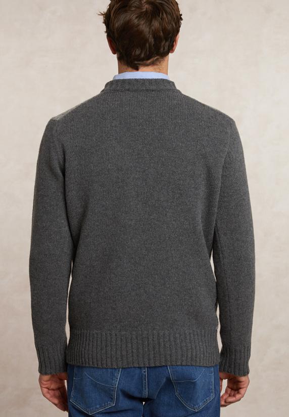 River Woods Custom Fit Zuivere Scheerwol Geruite Trui Ronde Hals Dk Grey Mix