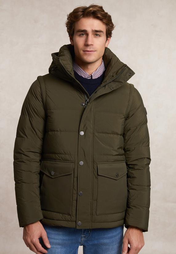 River Woods Donsjas Met Kap - Afneembare Mouwen Olijfgroen