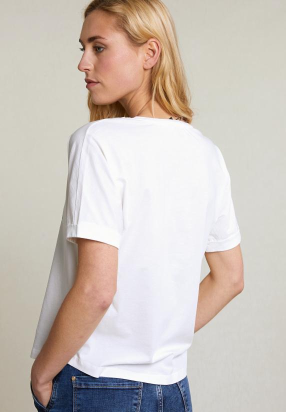 River Woods Ecru/blauwe Fantasie T-shirt Korte Mouwen