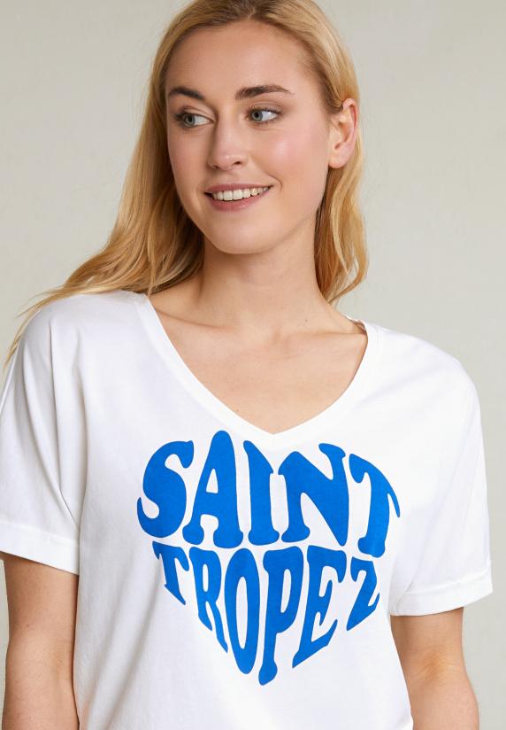 River Woods Ecru/blauwe Fantasie T-shirt Korte Mouwen