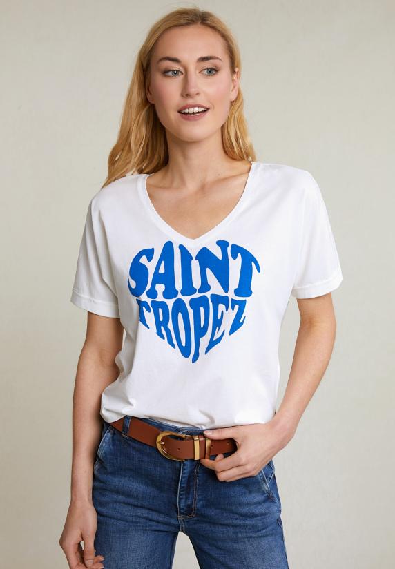 river woods Ecru/blauwe fantasie T-shirt korte mouwen