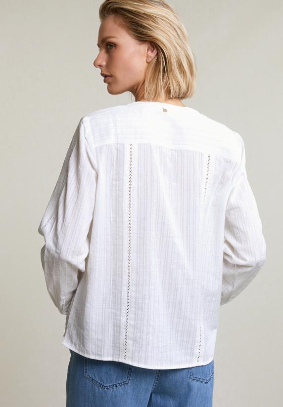 River Woods Ecru Geknoopte Geborduurde Blouse Lange Mouwen