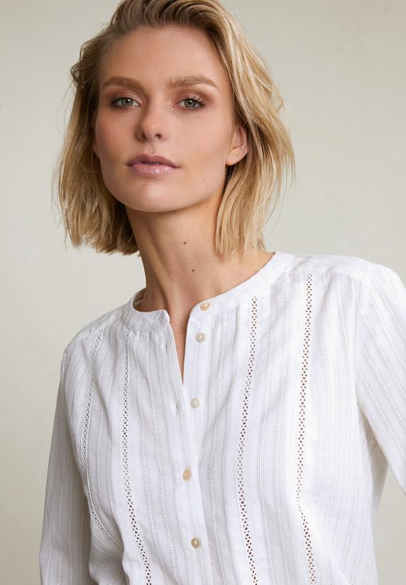 River Woods Ecru Geknoopte Geborduurde Blouse Lange Mouwen