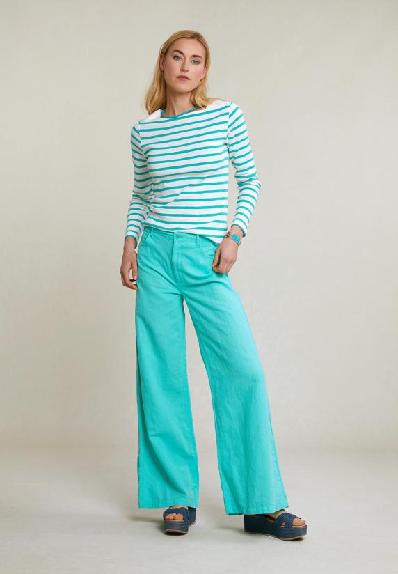 River Woods Ecru/groen Gestreepte T-shirt Lange Mouwen