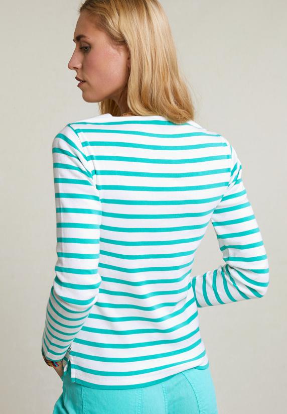 River Woods Ecru/groen Gestreepte T-shirt Lange Mouwen