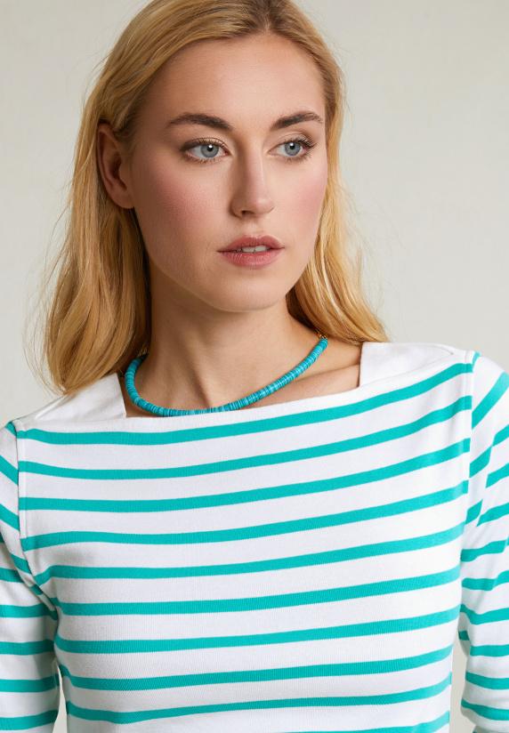 River Woods Ecru/groen Gestreepte T-shirt Lange Mouwen