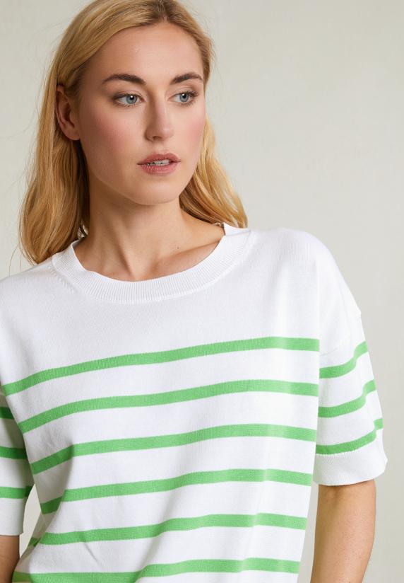 River Woods Ecru/groen Gestreepte Trui Korte Mouwen