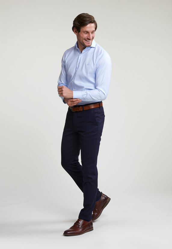 River Woods Effen Geklede Broek Zuivere Scheerwol Blauw