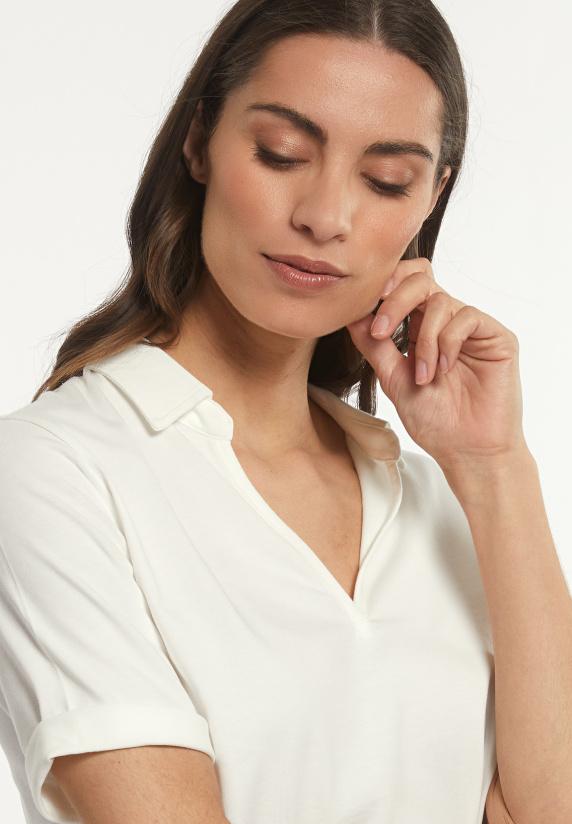 River Woods Effen V-hals Polo T-shirt Korte Mouwen écru