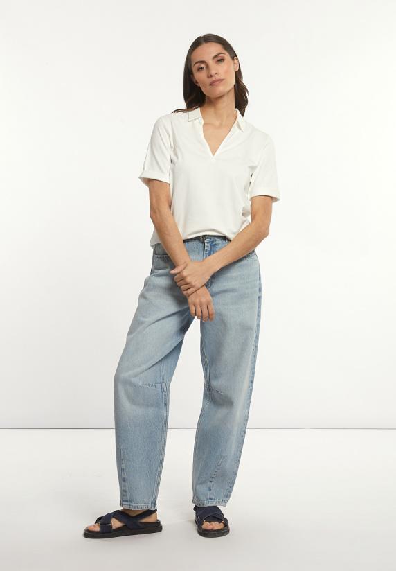 River Woods Effen V-hals Polo T-shirt Korte Mouwen écru