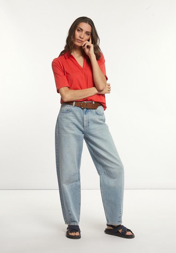 River Woods Effen V-hals Polo T-shirt Korte Mouwen Rood