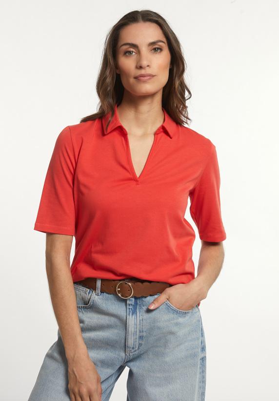 river woods Effen V-hals polo T-shirt korte mouwen rood