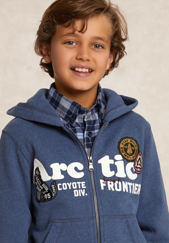 River Woods Fancy Fleece Cardigan Met Kap Denim Blue Mix