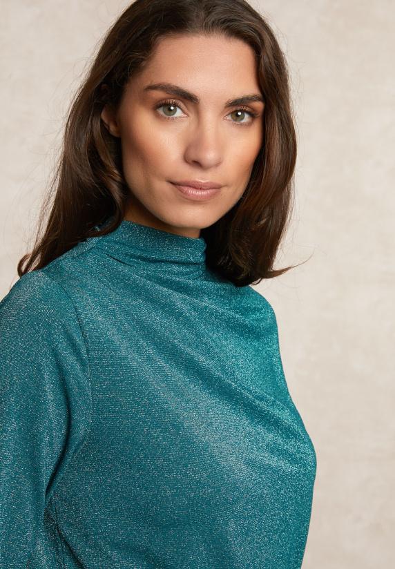 River Woods Fancy Glitter T-shirt Opstaande Kraag Groen