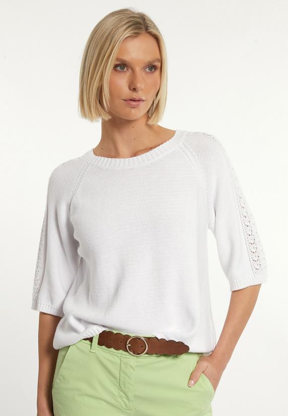 river woods Fancy katoenen trui ronde hals korte mouwen wit