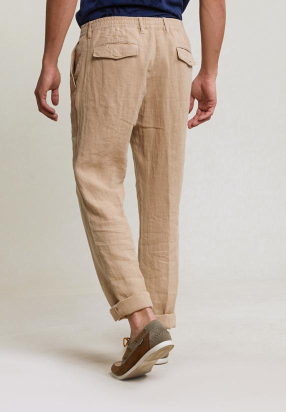 River Woods Fancy Linnen Broek Elastische Taille Taupe