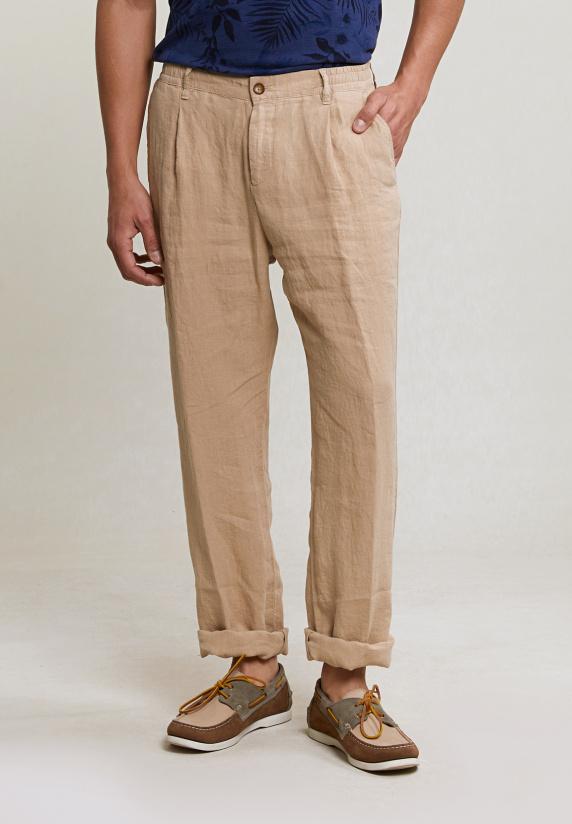 river woods Fancy linnen broek elastische taille taupe