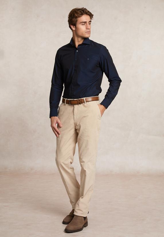 River Woods Fancy Ribfluwelen Stretch Chinobroek Beige