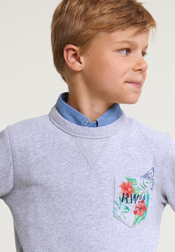 River Woods Fancy Trui Ronde Hals Borstzak Lt Grey Mix