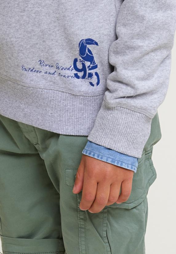 River Woods Fancy Trui Ronde Hals Borstzak Lt Grey Mix