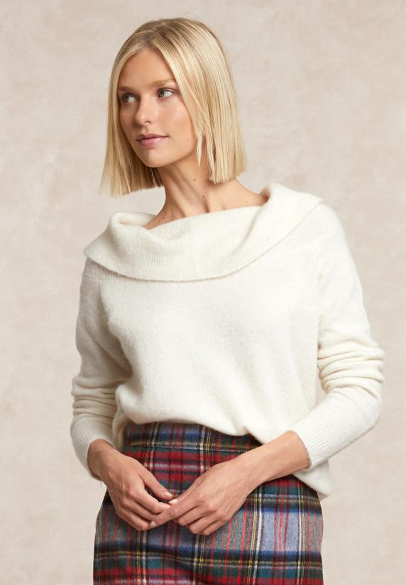 river woods Fancy wol-alpaca trui lange mouwen écru