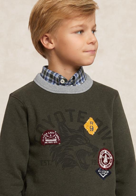 River Woods Fantasie Fleecetrui Ronde Hals Olive Mix