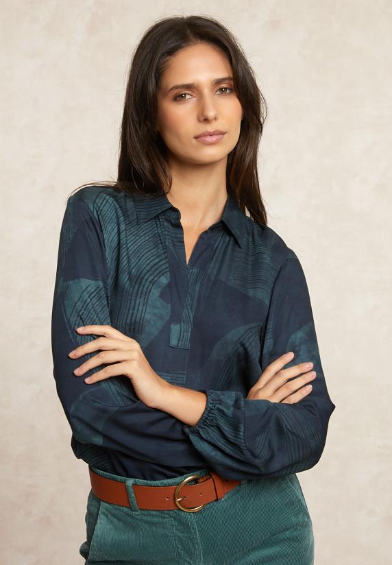 river woods Fantasie V-hals blouse lange mouwen kaki