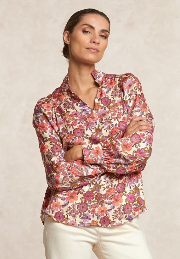 river woods Fantasie V-hals blouse lange mouwen multi