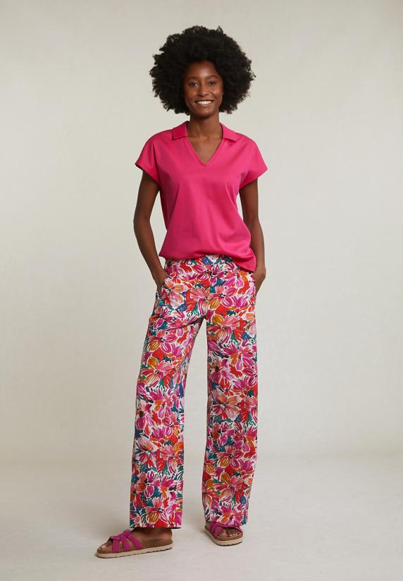 River Woods Fuchsia V-hals Polo T-shirt Korte Mouwen