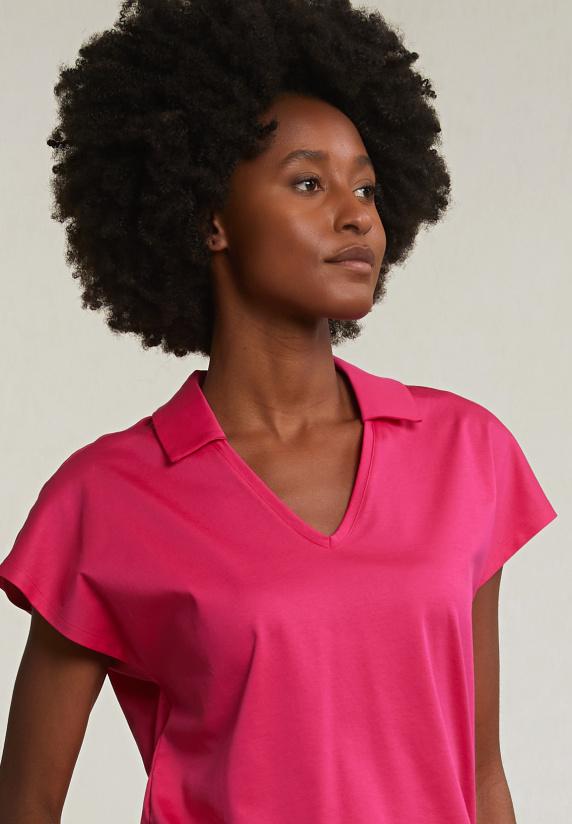 River Woods Fuchsia V-hals Polo T-shirt Korte Mouwen