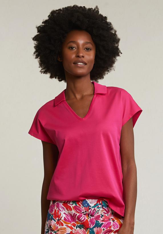 river woods Fuchsia V-hals polo T-shirt korte mouwen