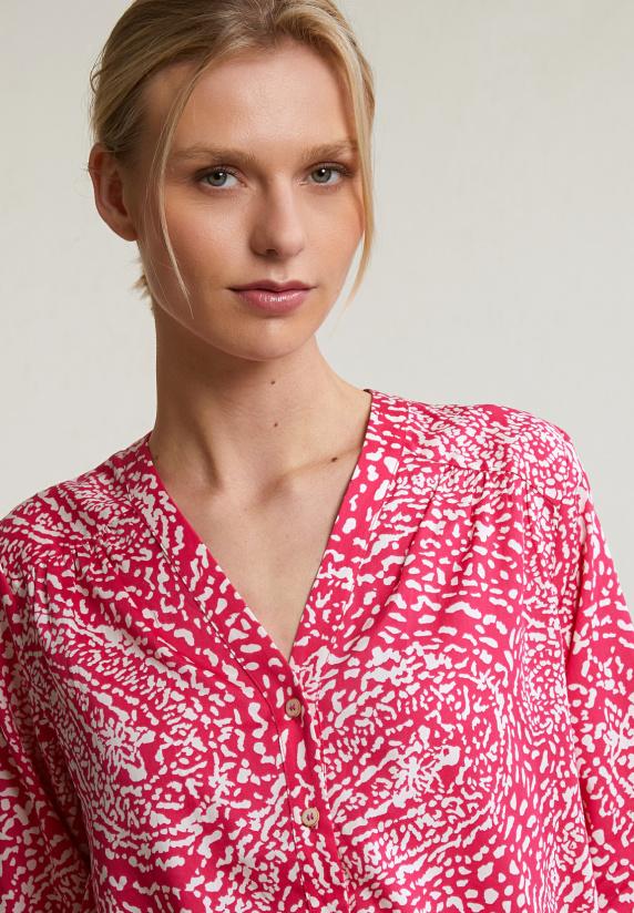 River Woods Fuchsia/wit Geknoopte Fantasie V-hals Blouse