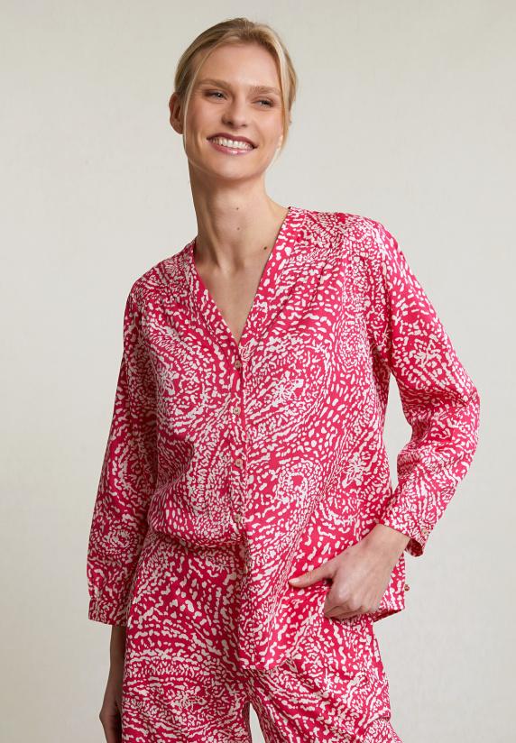 river woods Fuchsia/wit geknoopte fantasie V-hals blouse