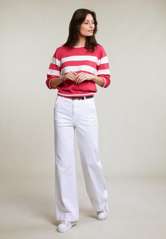 River Woods Fuchsia/wit Gestreepte Trui Ronde Hals 3/4 Mouwen