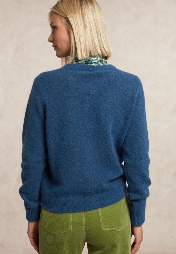 River Woods Geknoopte Cardigan Ronde Hals Opgestikte Zakken Blauw