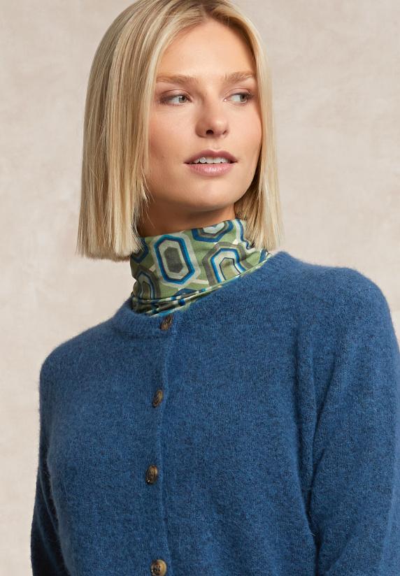 River Woods Geknoopte Cardigan Ronde Hals Opgestikte Zakken Blauw