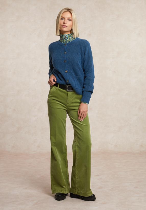 River Woods Geknoopte Cardigan Ronde Hals Opgestikte Zakken Blauw